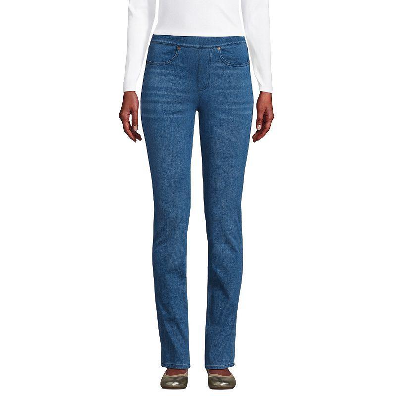 Petite Lands' End Starfish Mid-Rise Pull-On Straight Jeans, Women's, Size: Medium Petite, Medium  Blue Product Image