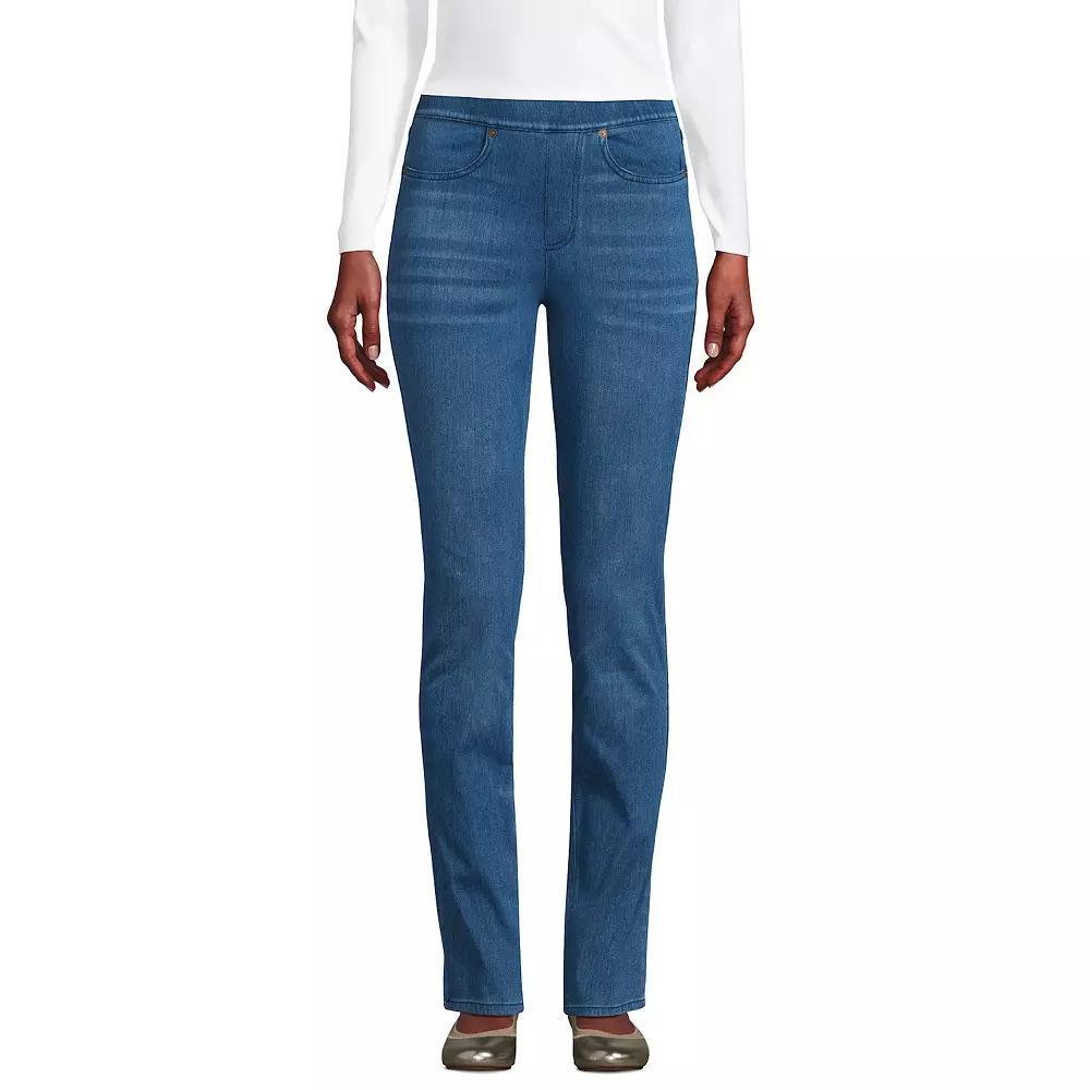 Petite Lands' End Starfish Mid-Rise Pull-On Straight Jeans, Women's, Size: Medium Petite, Medium  Blue Product Image