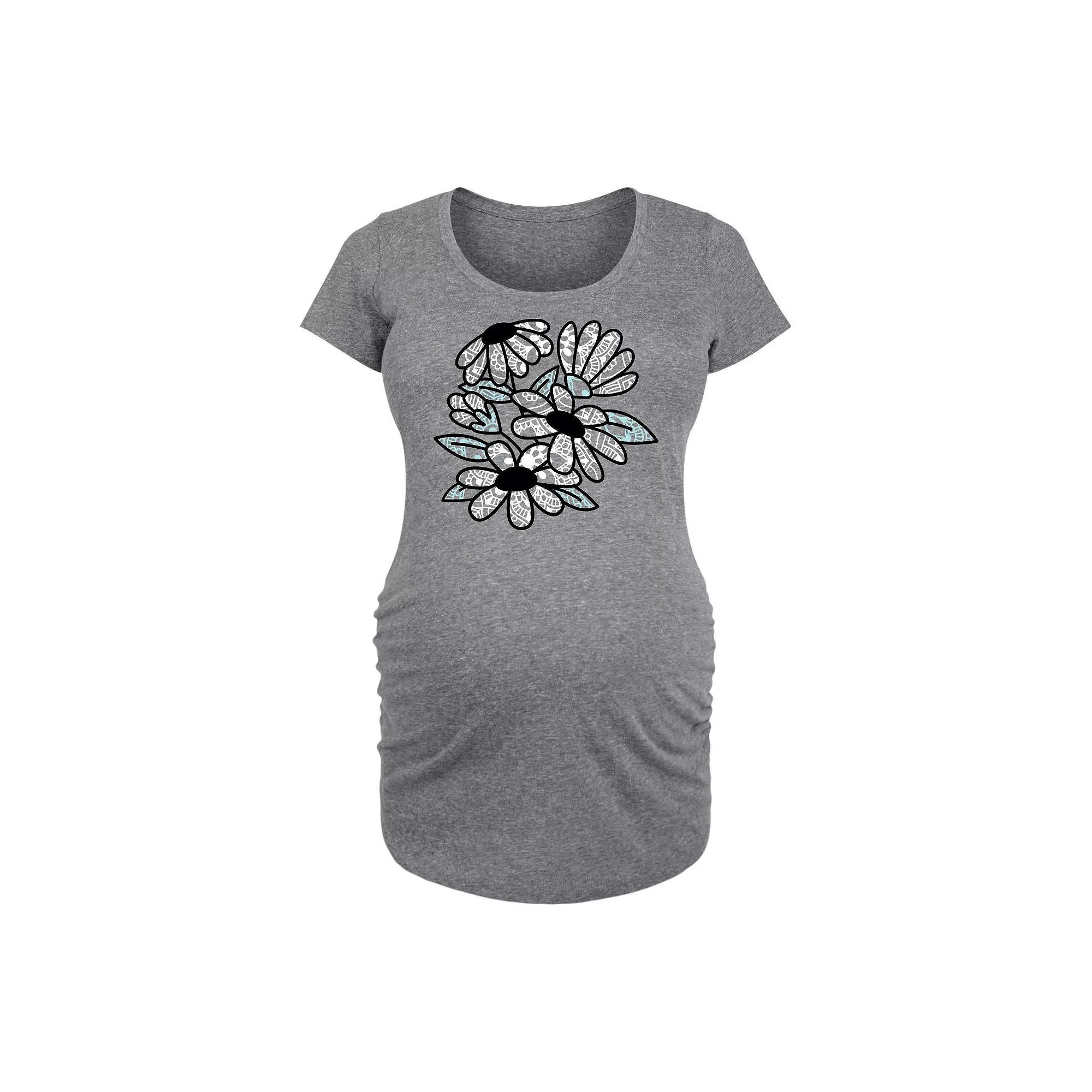 Maternity Patterned Flowers Graphic Tee, Womens Grey Gray Product Image
