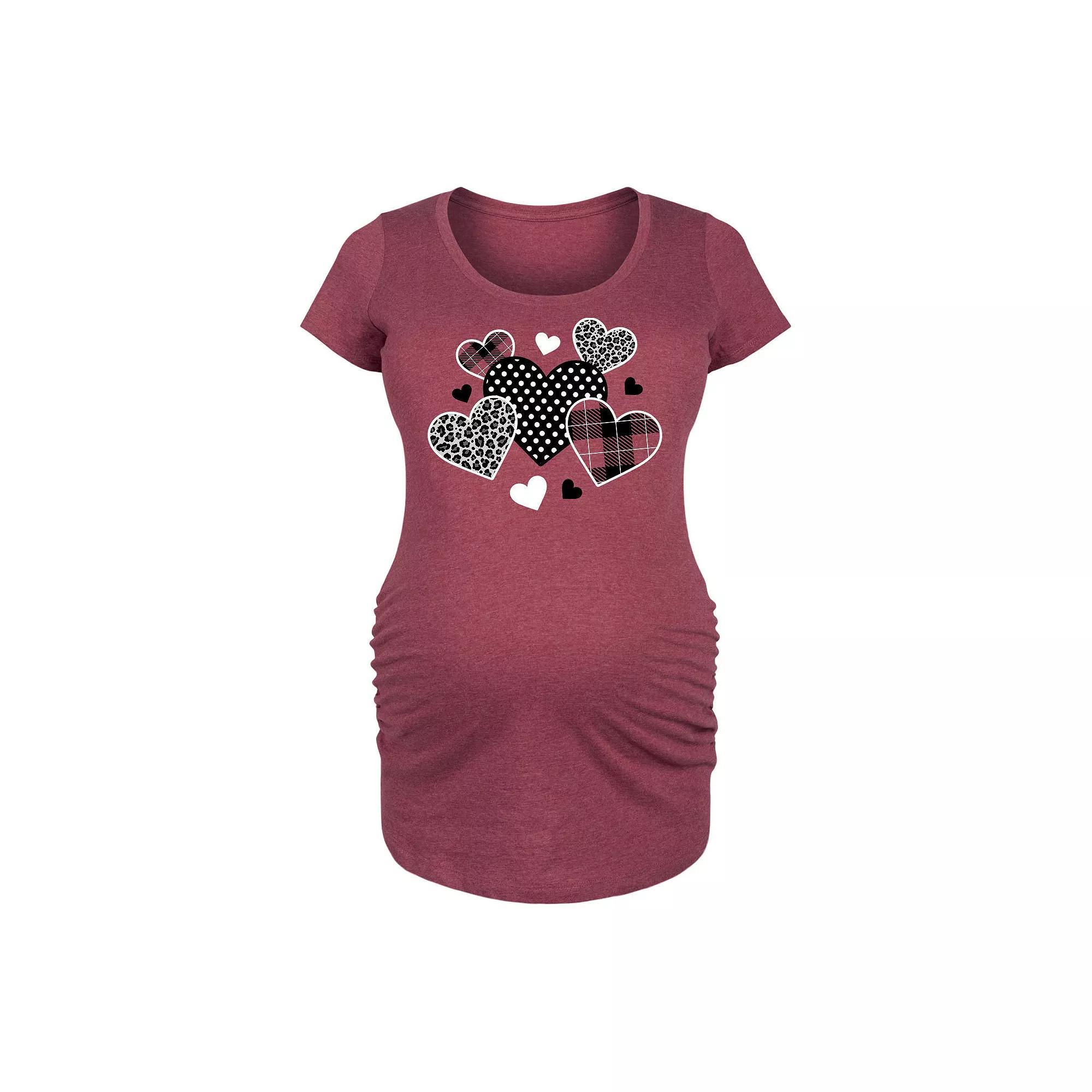 Maternity Mixed Patterned Hearts Graphic Tee, Women's, Size: Small-Mat, Grey Dark Red Product Image