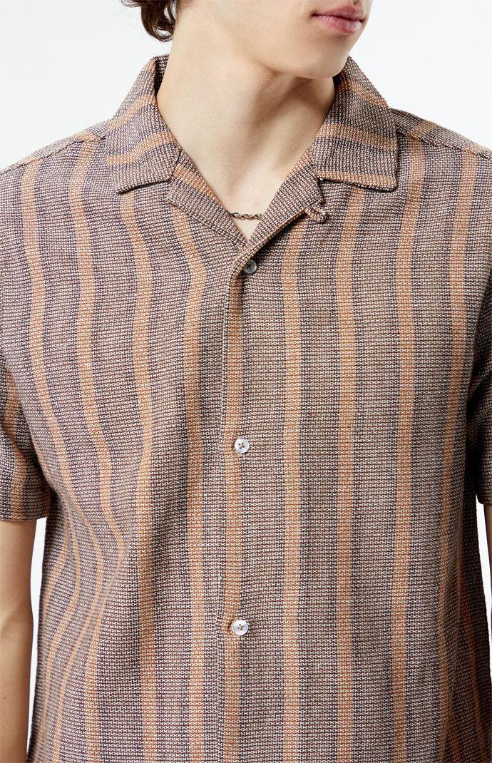 Mens Woven Striped Camp Shirt - Product Image