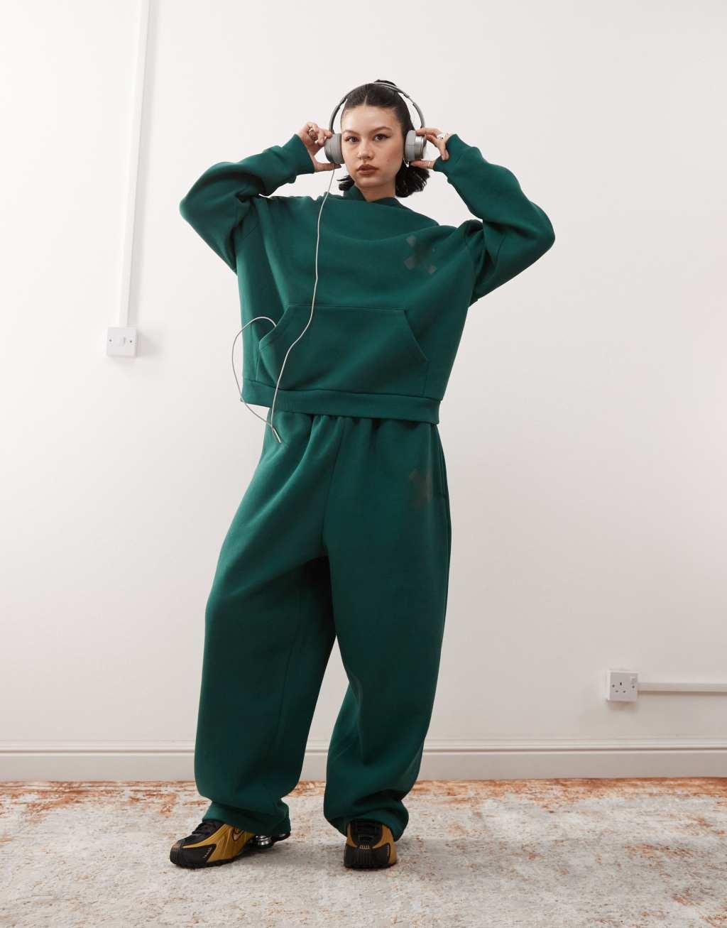 COLLUSION heavyweight logo hoodie in green Product Image