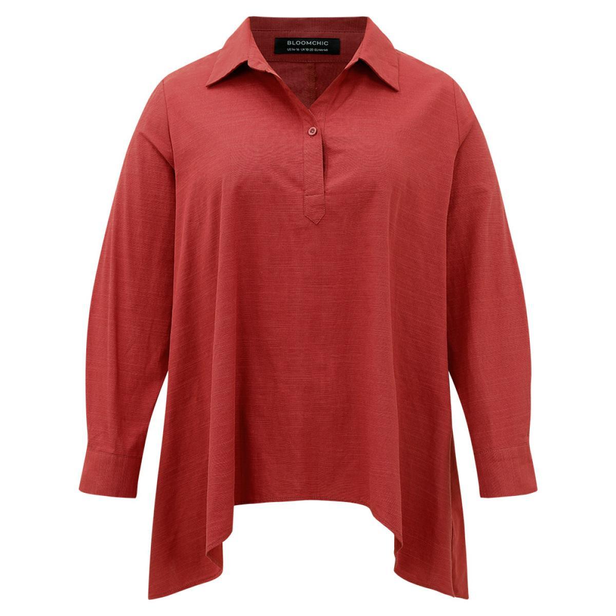 Plus Size Scarlet Cotton Curved Hem Button Down Blouse Women Office Long Sleeve Shirt collar Work Blouses BloomChic 18-20/2X Product Image