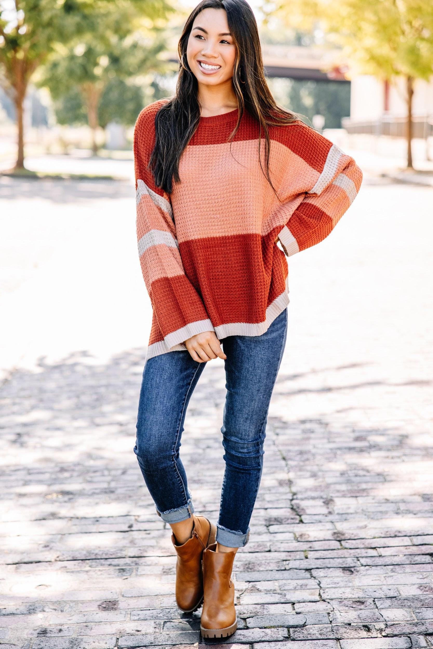 Carry On Brick Orange Colorblock Sweater Female Product Image