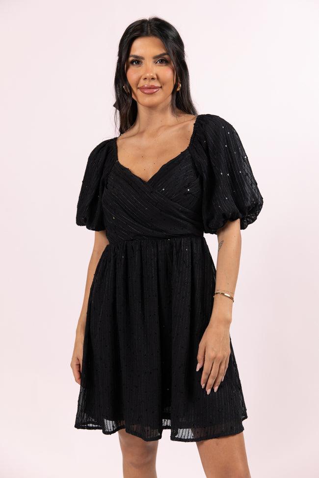 Get Figgy With It Black Textured Surplice Neckline Holiday Dress  FINAL SALE Product Image