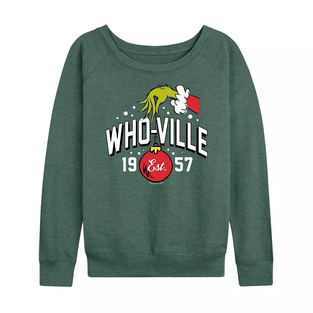 Women's Dr. Seuss The Grinch Whoville Grinch Hand French Terry Long Sleeve Tee, Girl's, Size: XXL, Grey Green Product Image