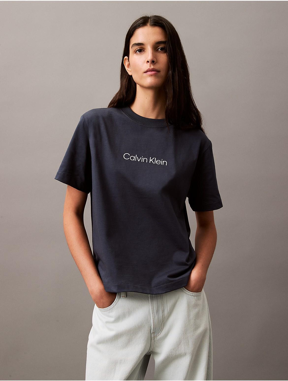 Calvin Klein Women's Standard Logo Boxy Fit Crewneck T-Shirt - White - L Product Image
