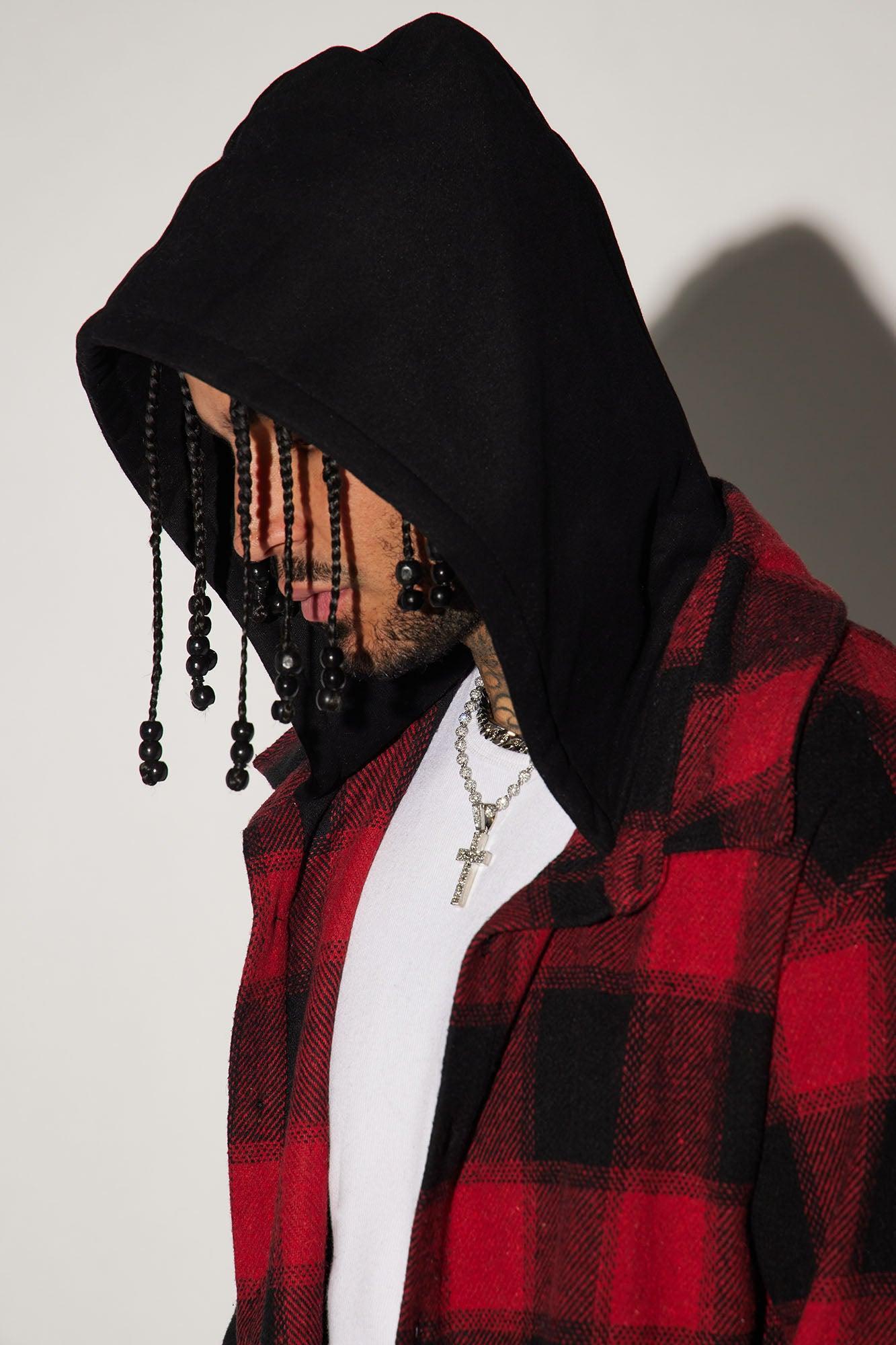 Chopping Block Hooded Shacket - Red/Black Product Image