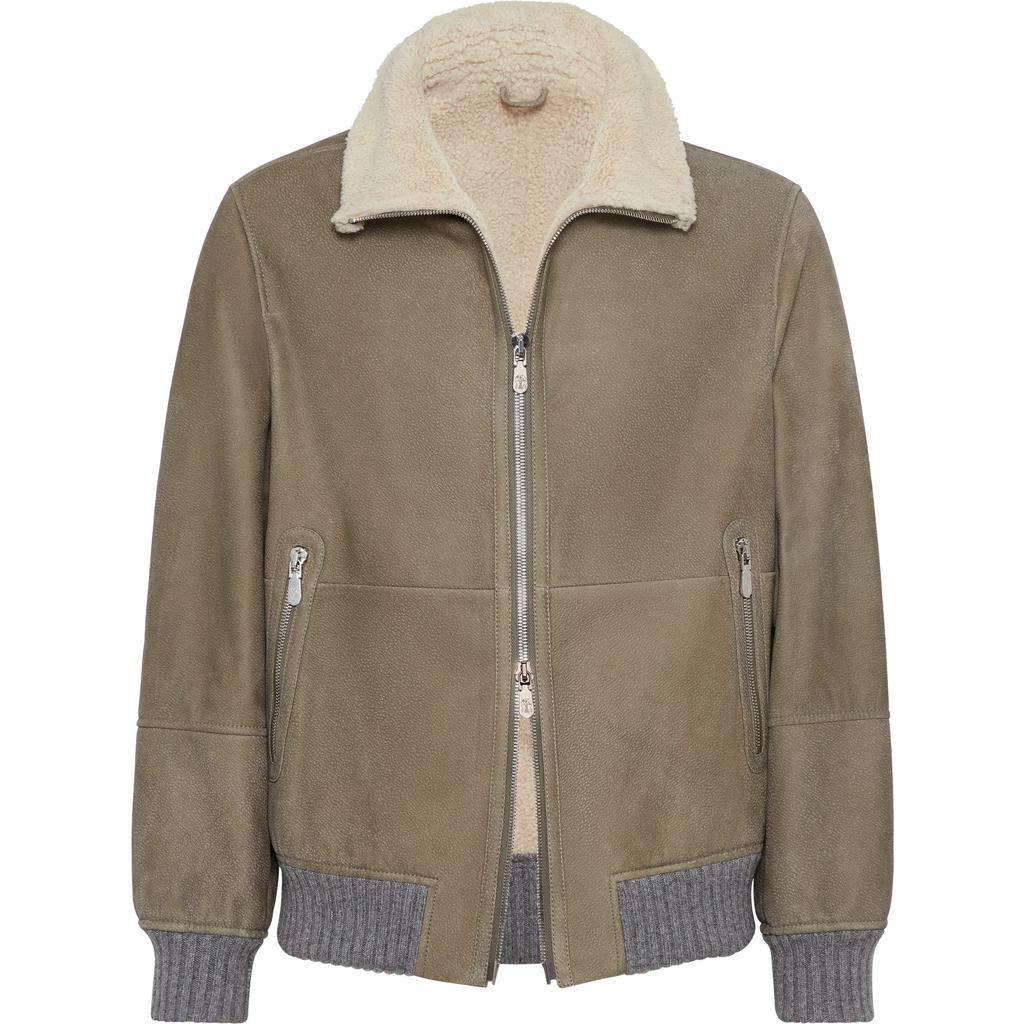 BRUNELLO CUCINELLI Shearling Bomber Jacket In Green Product Image