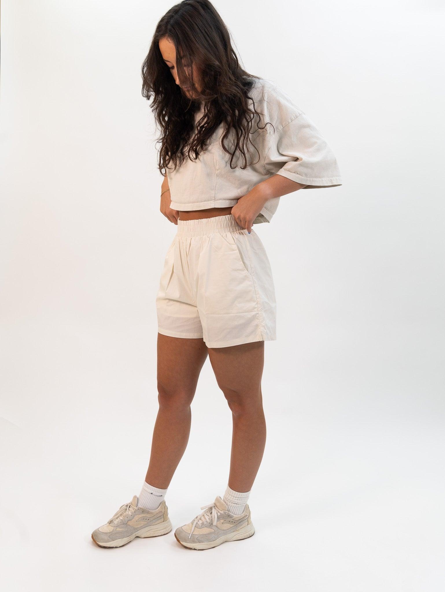 Miou Muse Cool Soft Fabric Shorts - Ecru Product Image