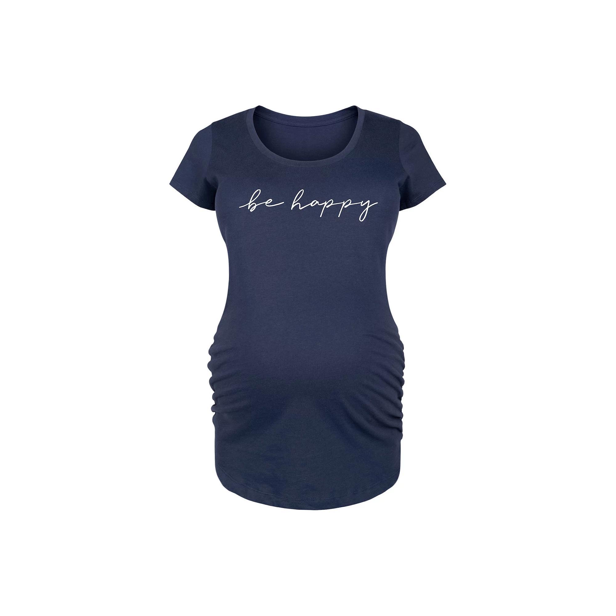 Maternity Be Happy Script Graphic Tee, Womens Grey Dark Red Product Image
