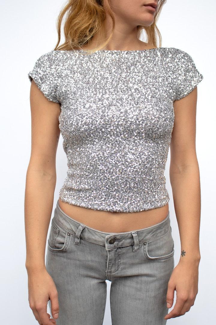 Sequin backless t-shirt Product Image