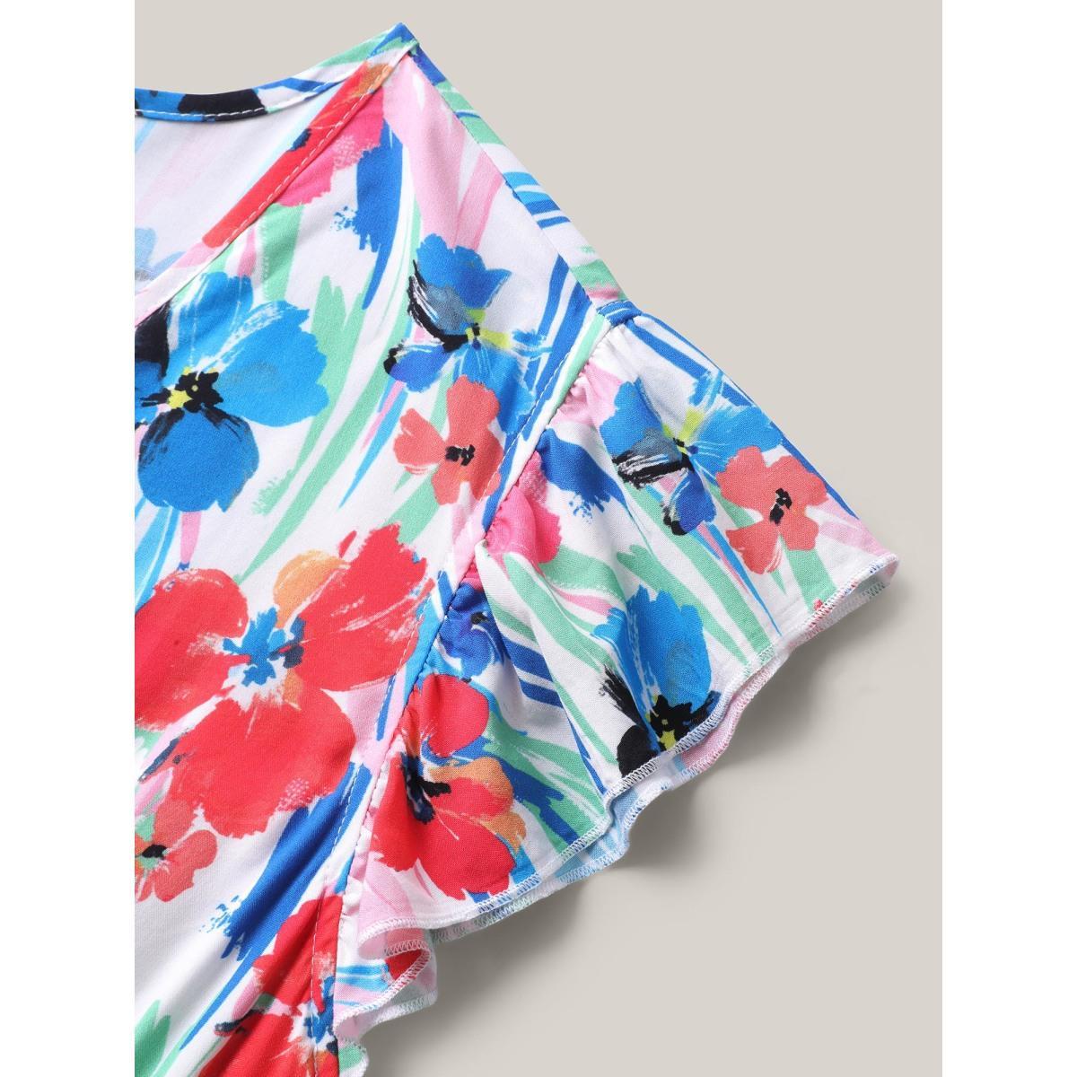 Plus Size Rayon Floral Print Surplice Pockets Midi Dress Multicolor Women Overlap Collar Cap Sleeve Curvy BloomChic 28/5X Product Image