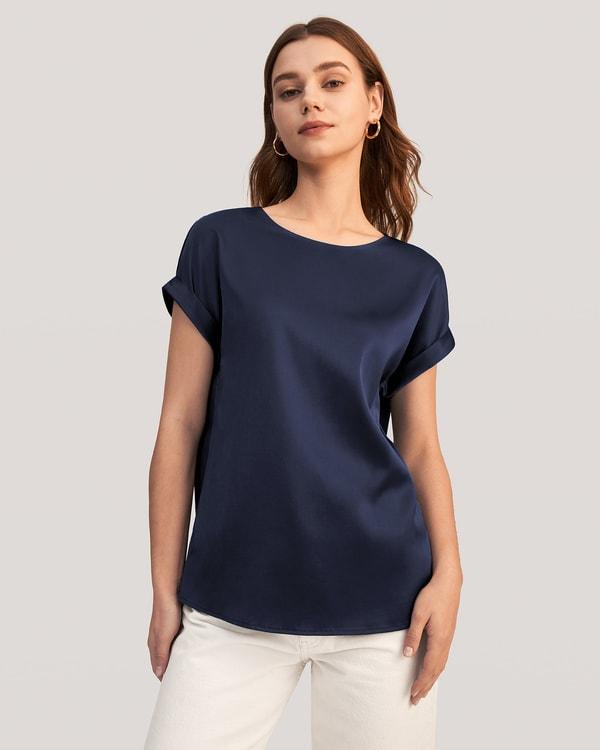 Short Sleeves Round Neck Silk Tee Product Image