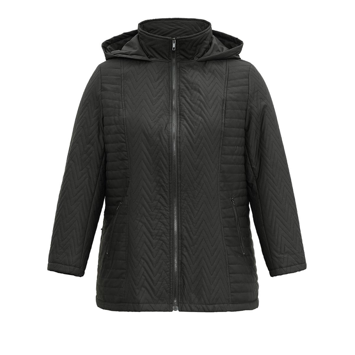 Plus Size Solid Quilted Zipper Fly Hooded Cotton Jacket Women Black Casual Quilting Ladies Dailywear Winter Coats BloomChic 12/L Product Image