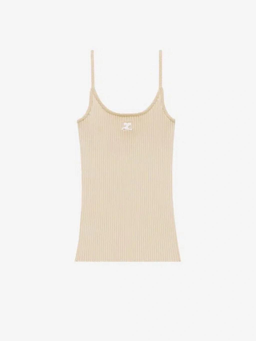 COURRÈGES Logo-embroidered Tank Top In Beige Product Image