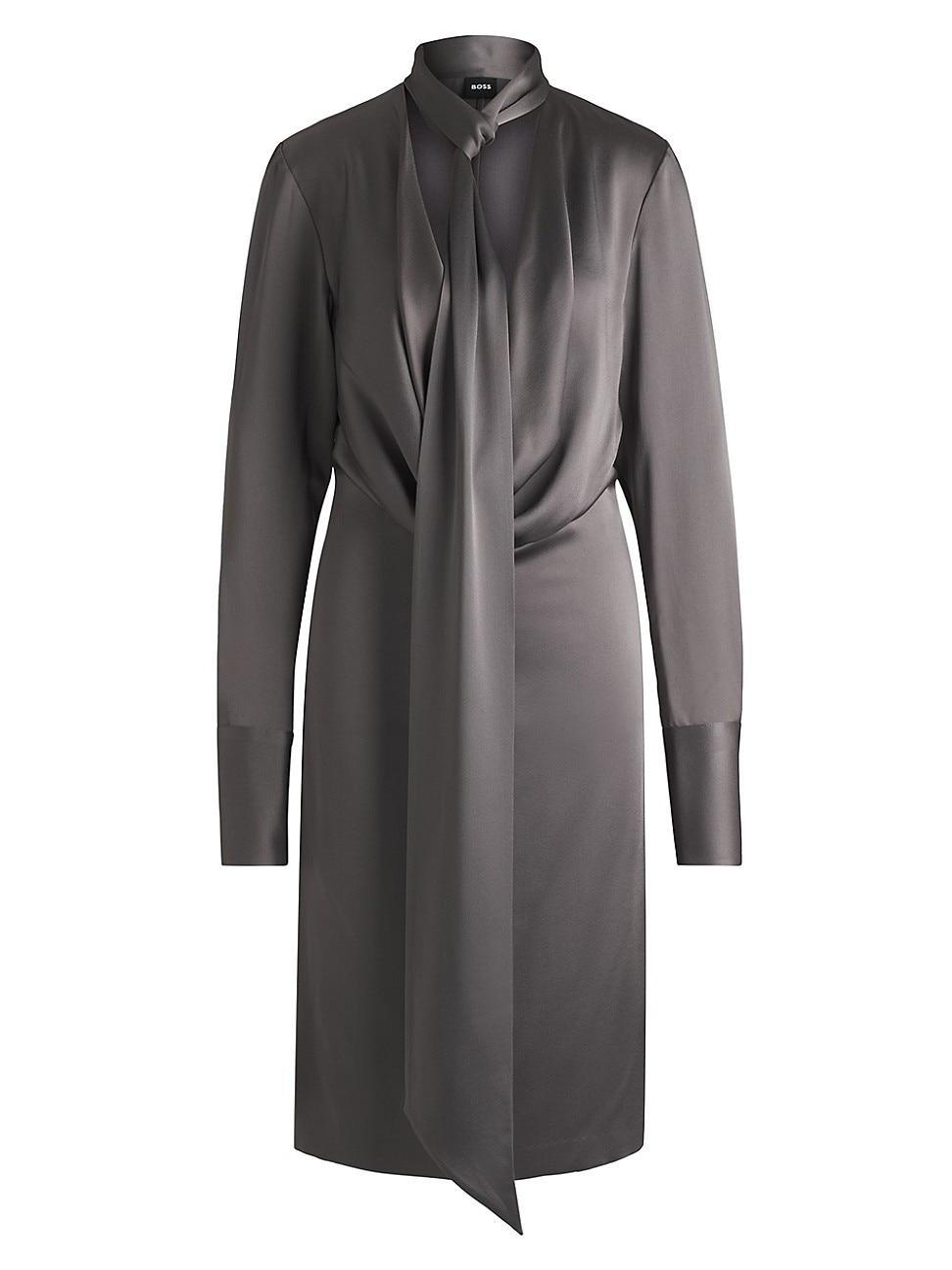 Womens Long-Sleeved Dress with Scarf Neckline Product Image