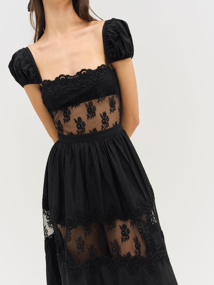 Liya Lace Midi Dress — Black Product Image