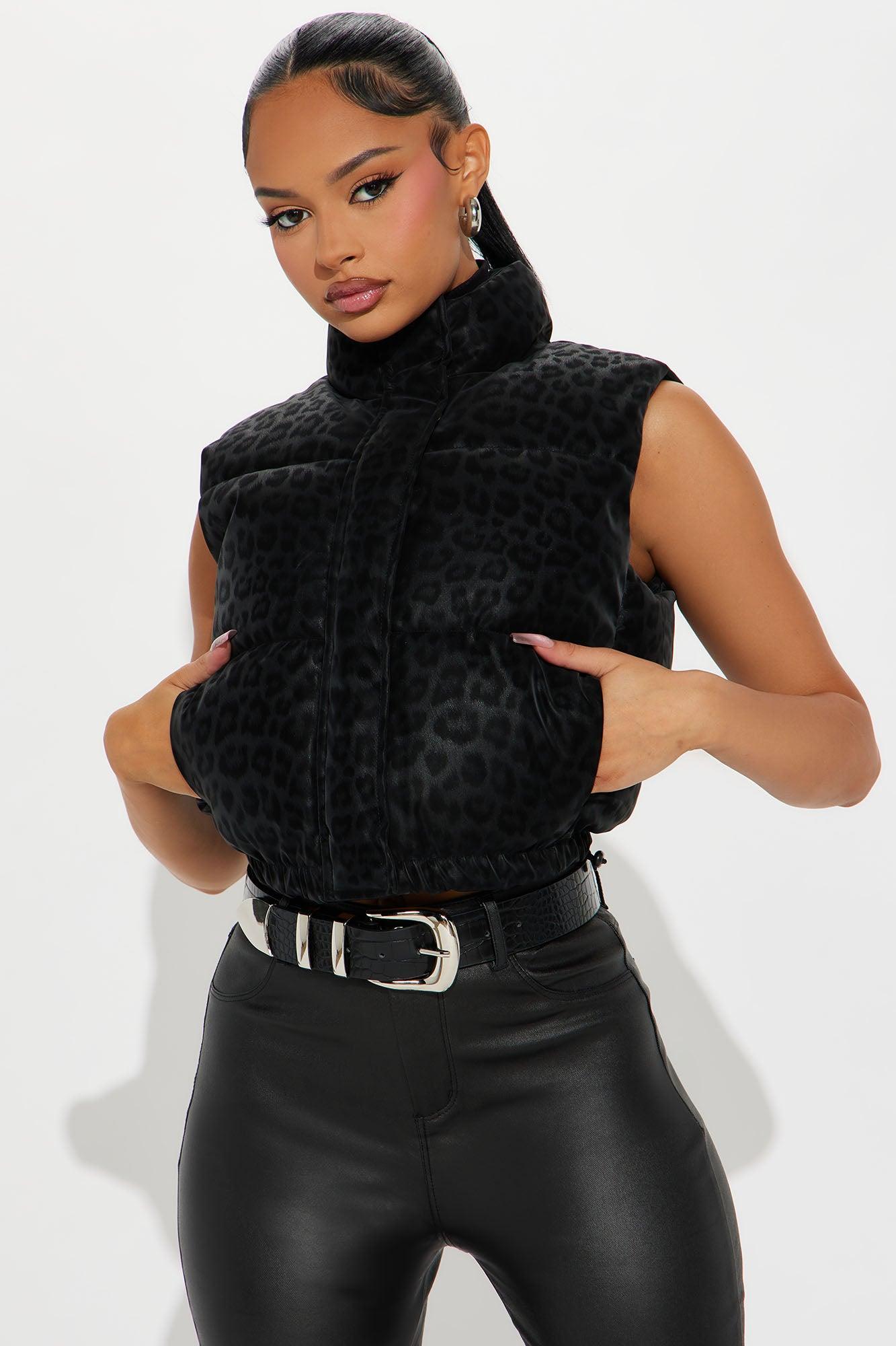 Wild One Leopard Puffer Vest - Black Product Image