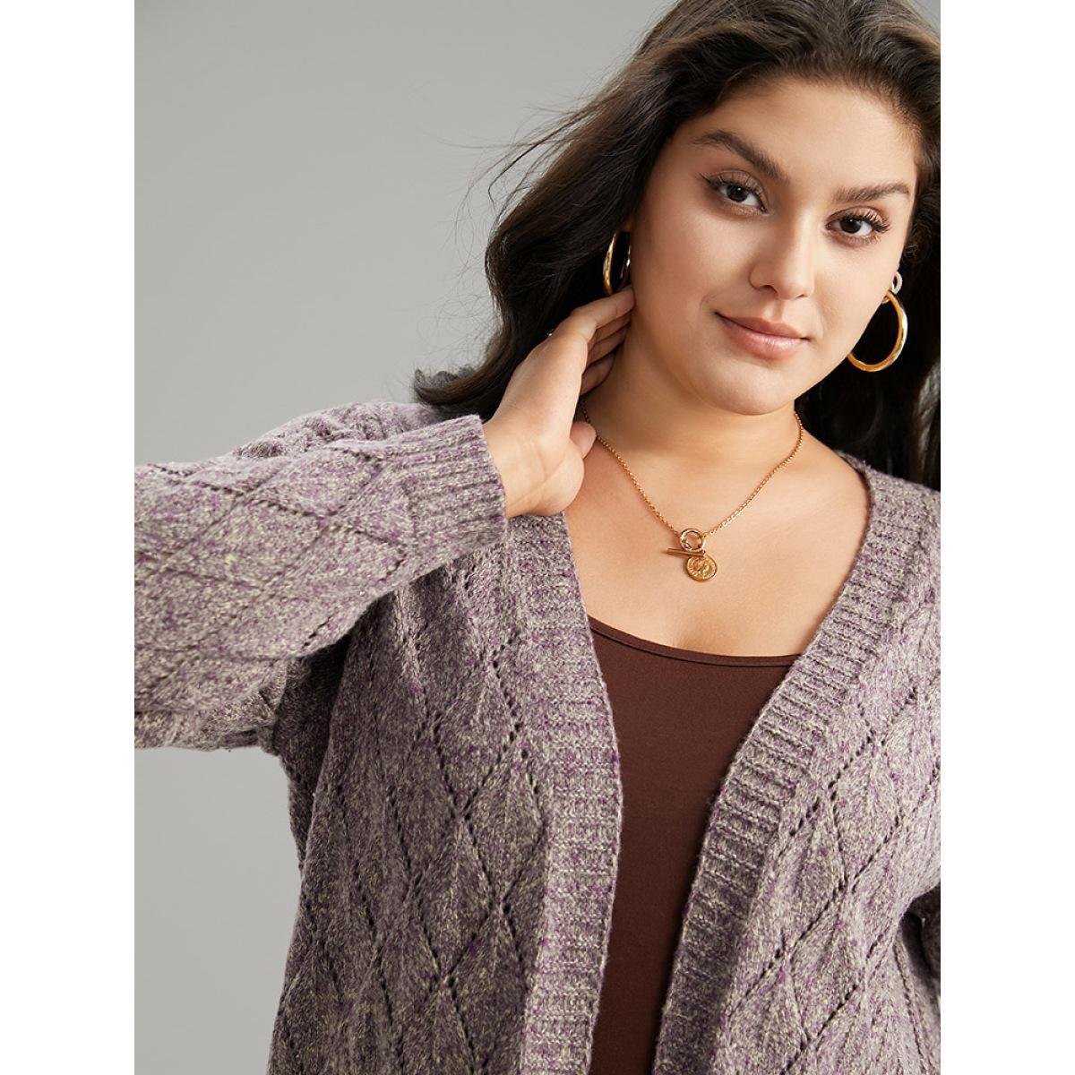Plus Size Heather Eyelet Open Front Plisse Cardigan Mauve Women Casual Loose Long Sleeve Everyday Cardigans BloomChic 10/M Product Image