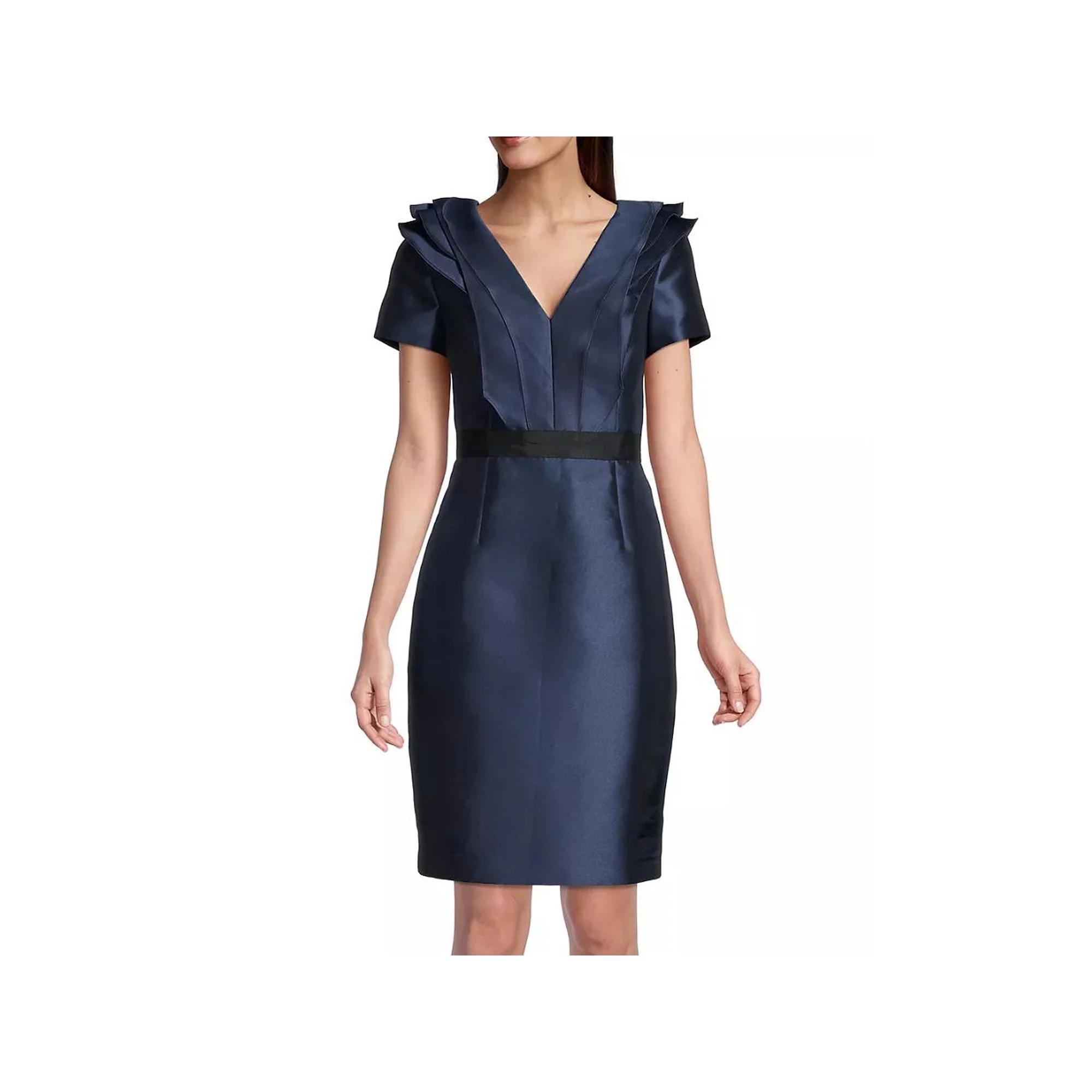 Women's Focus By Shani Satin Mikado Ruffle Dress, Size: 4, Blue Product Image