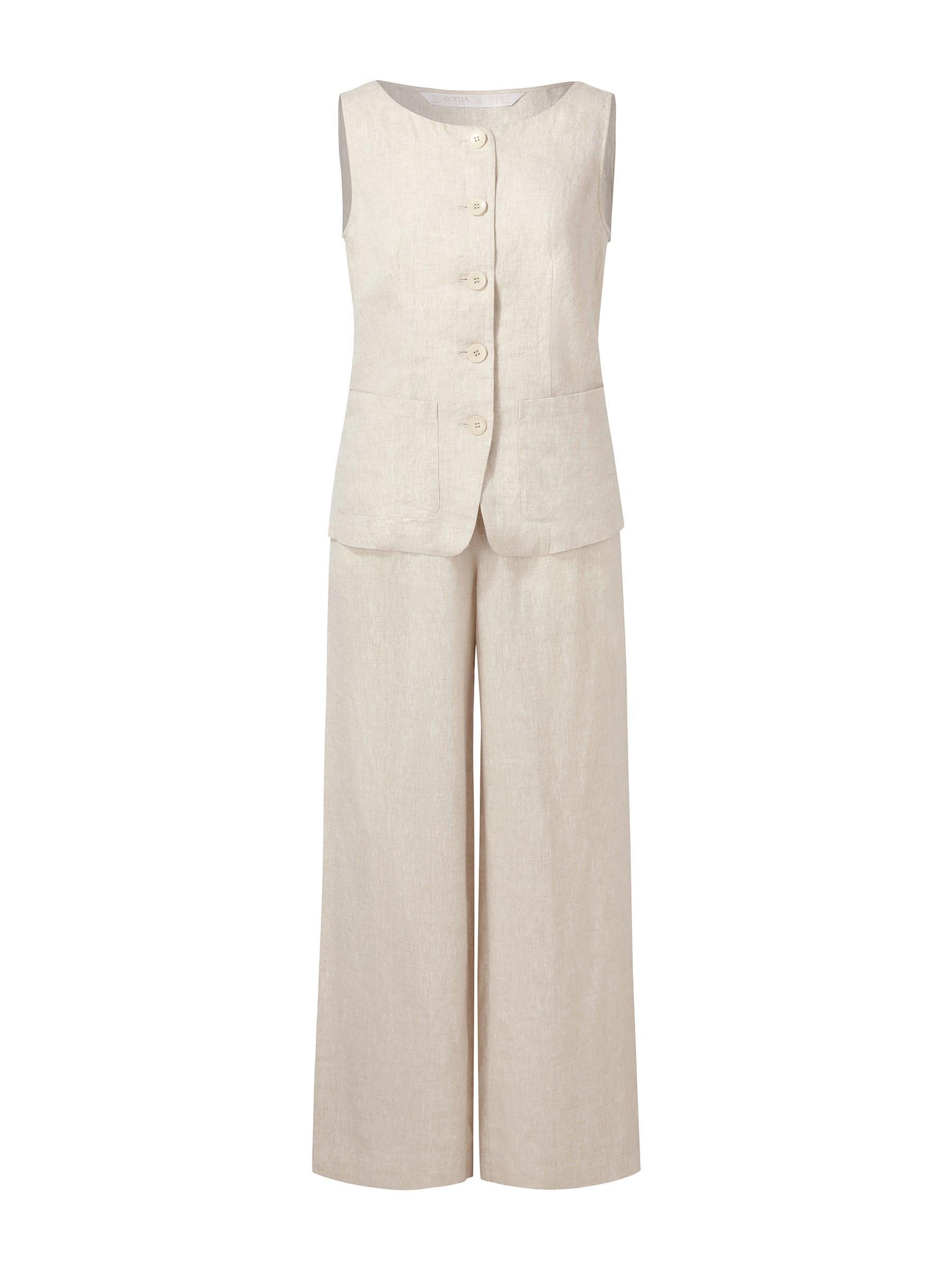 100% Linen Vest And Pants Two-Piece Set Product Image