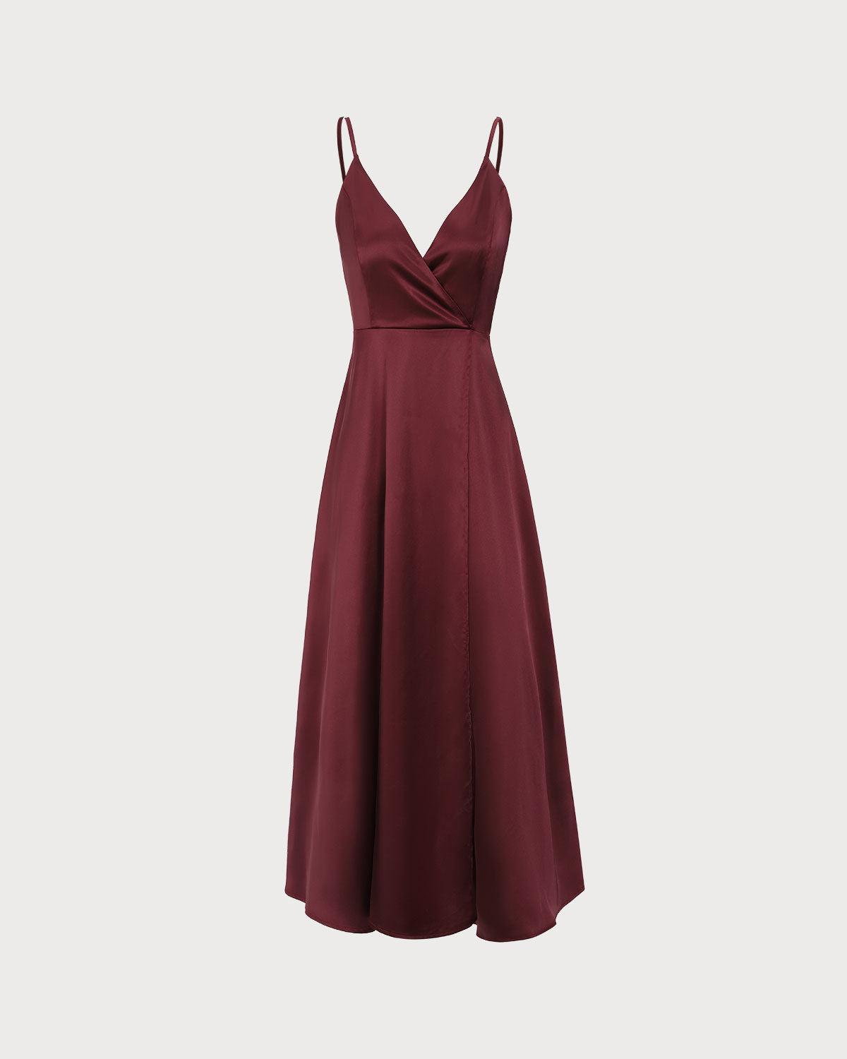 Red Satin Slit Maxi Dress Product Image