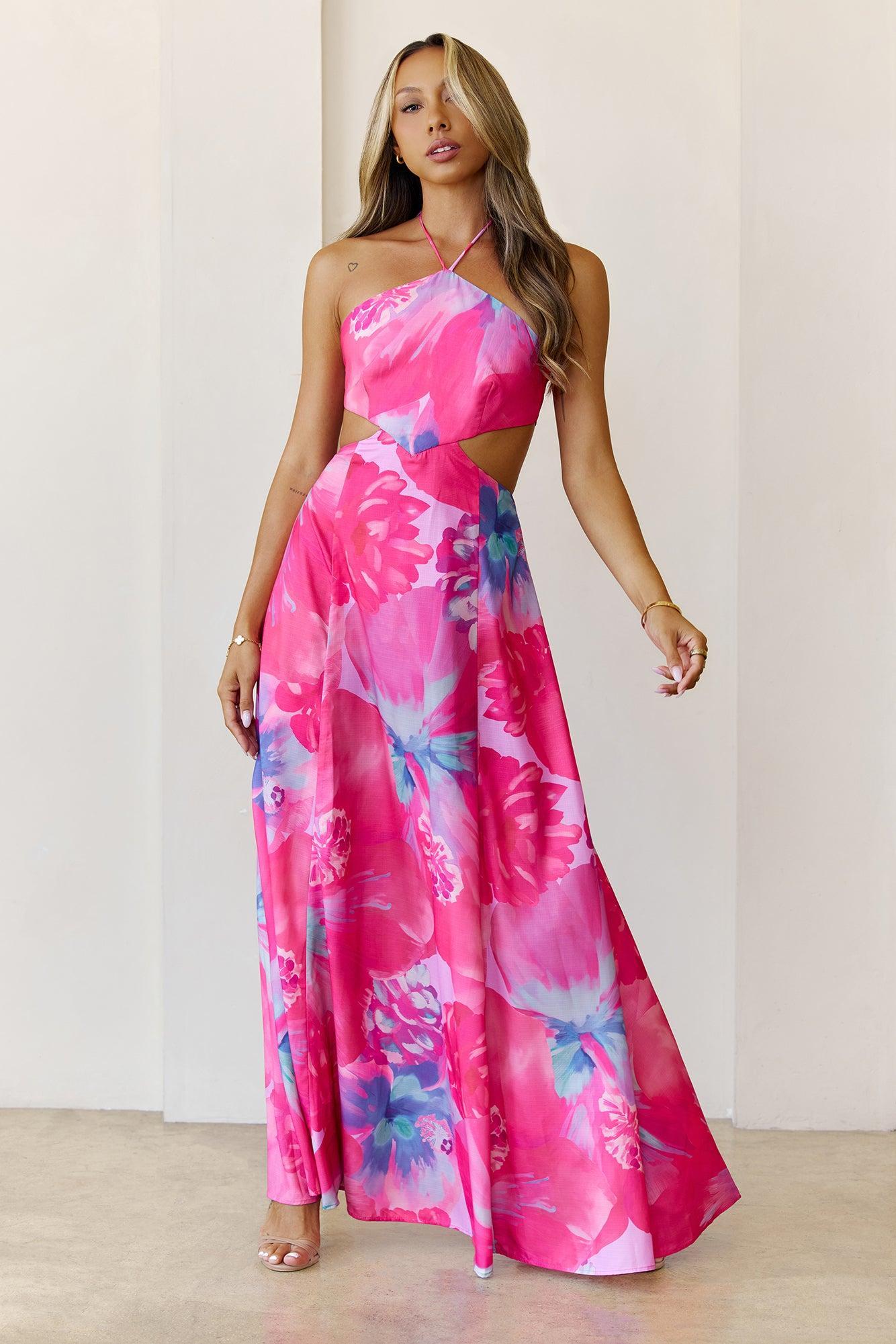Viola Halter Maxi Dress Fuchsia Product Image