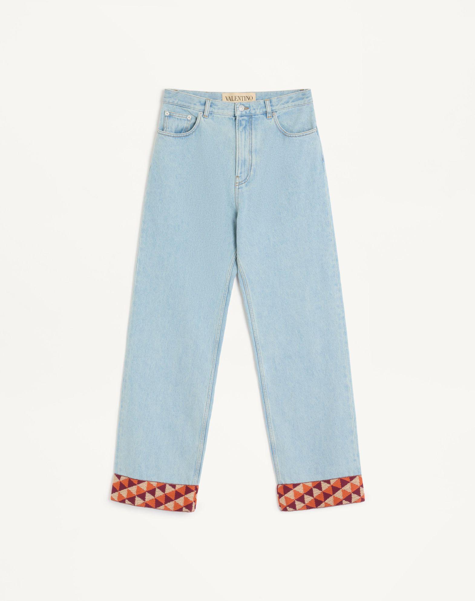 Denim Pants With Jacquard Hem Product Image