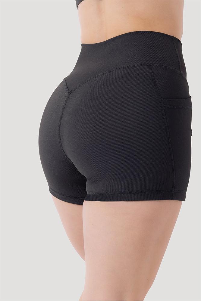 Crisscross Hourglass® Midi Shorts with Pockets (Ribbed) - Dark Charcoal Product Image