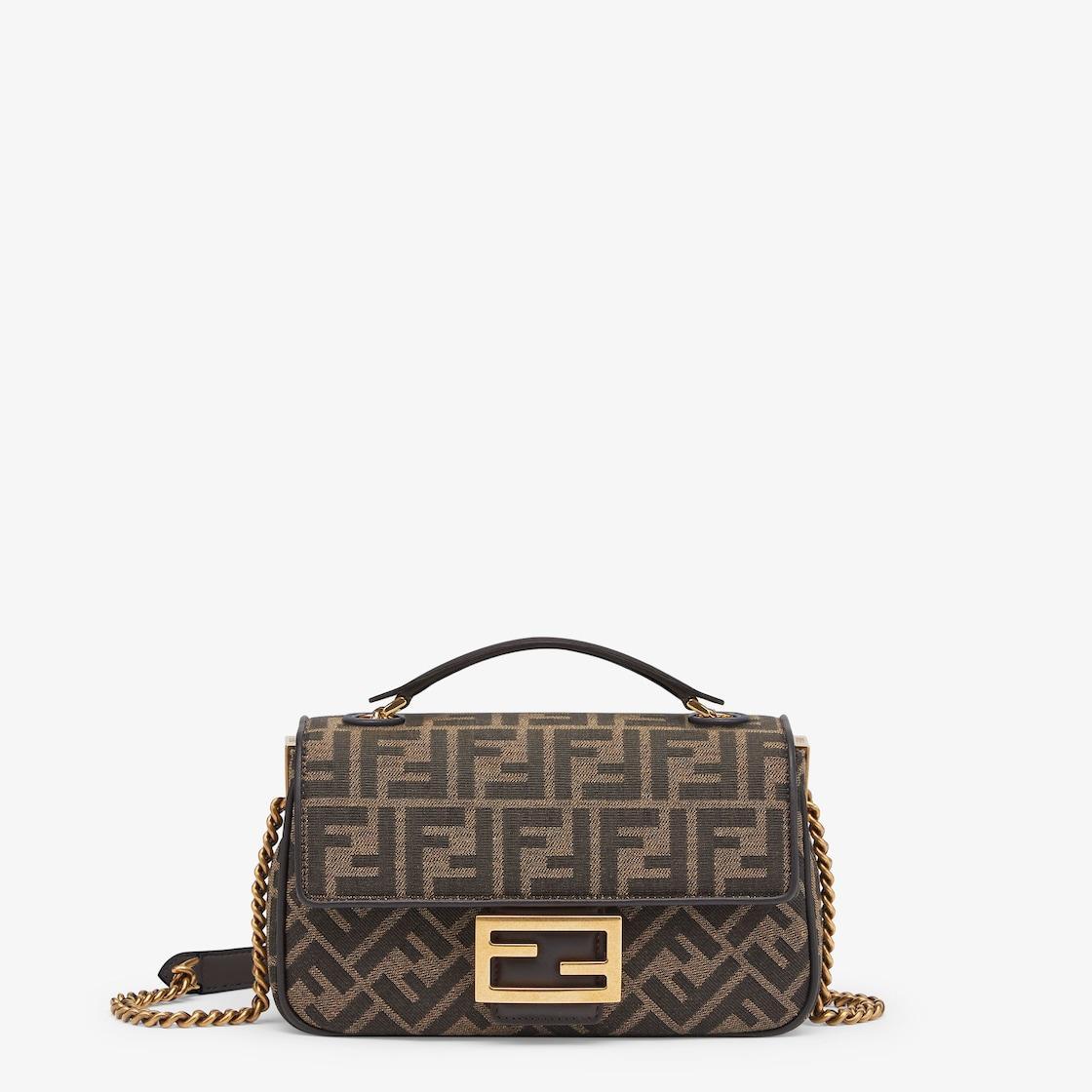Baguette Chain MidiBrown FF jacquard fabric bag Product Image