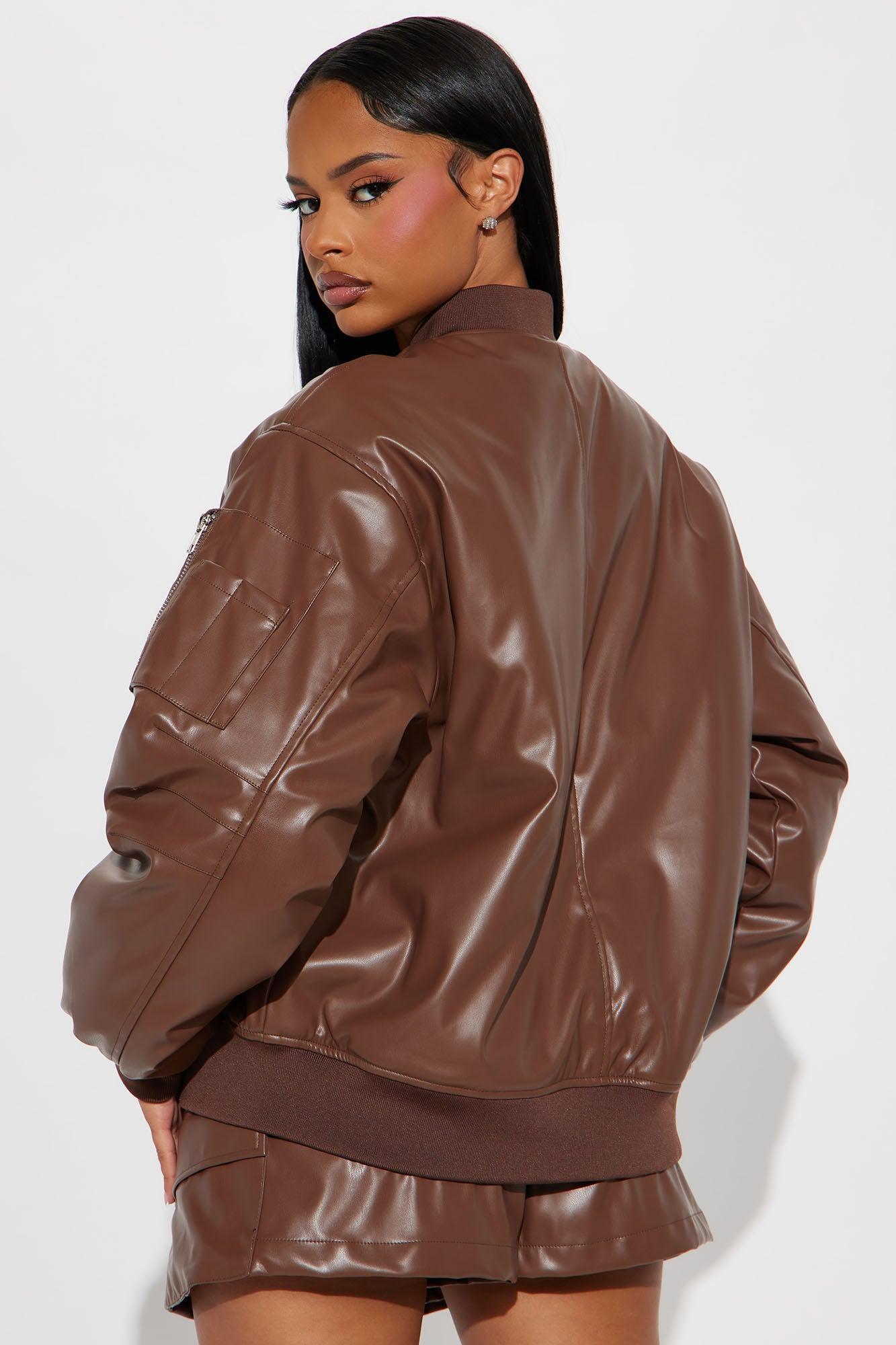 Onyx Faux Leather Skort Set - Brown Product Image