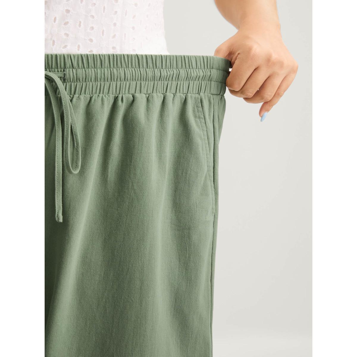 Plus Size Shirred Drawstring Solid Wide-Leg Pants Women Mint Casual Wide Leg Mid Rise Everyday-Casual Pants BloomChic 30/6X Product Image