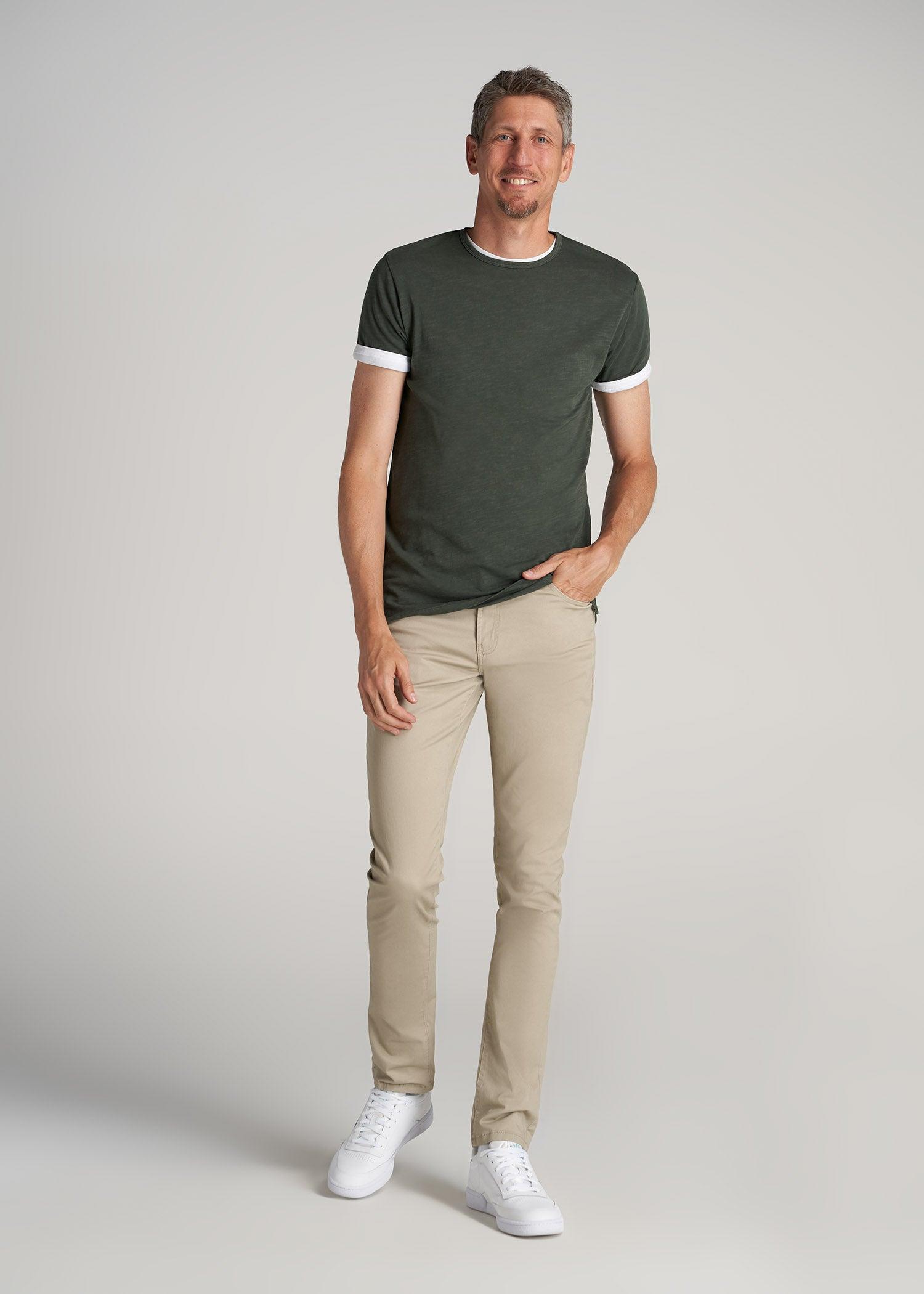 Carman TAPERED Fit Five Pocket Pants for Tall Men in Camo Green Product Image