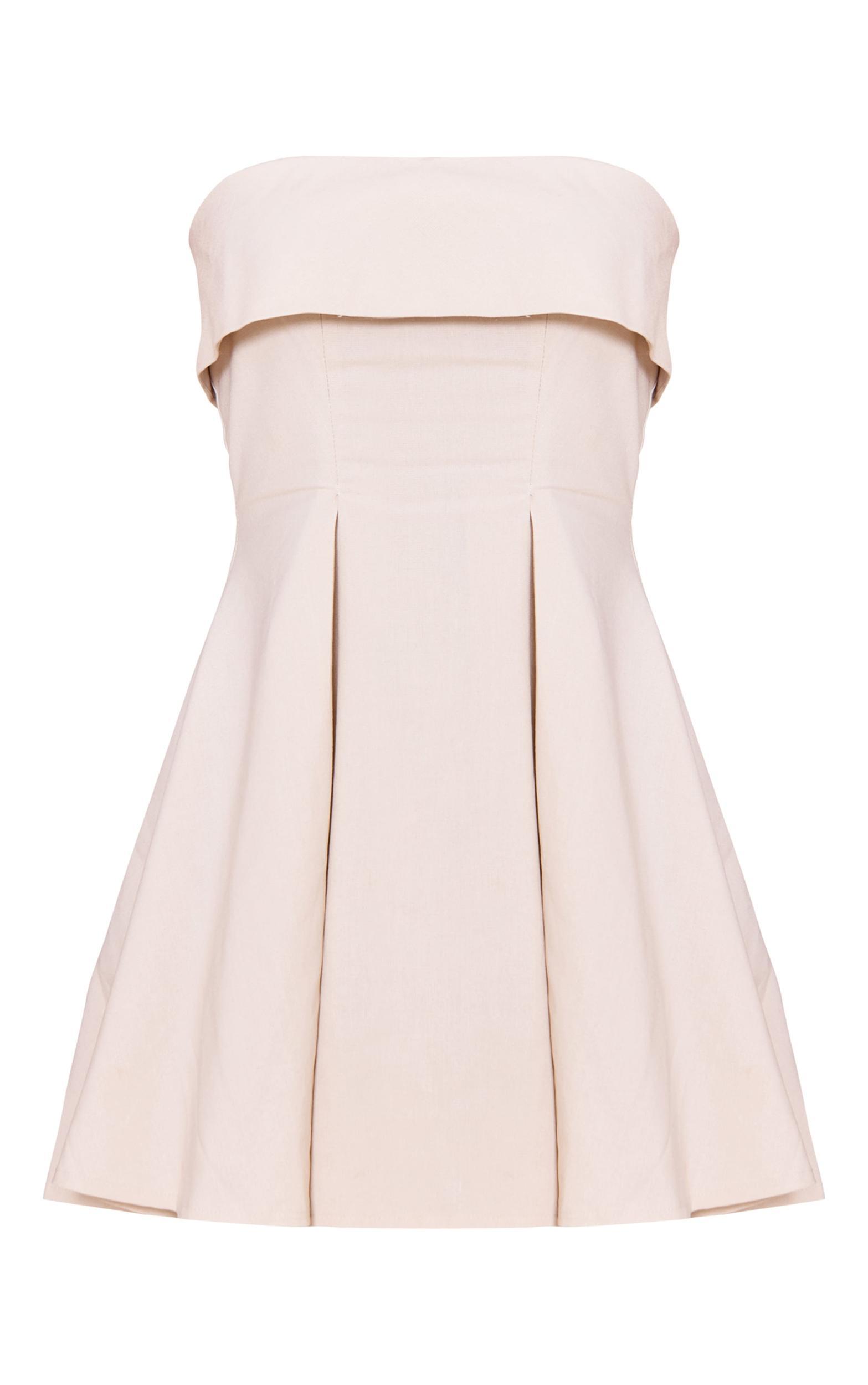 Natural Linen-Blend Bandeau Fold Over Shift Dress Product Image