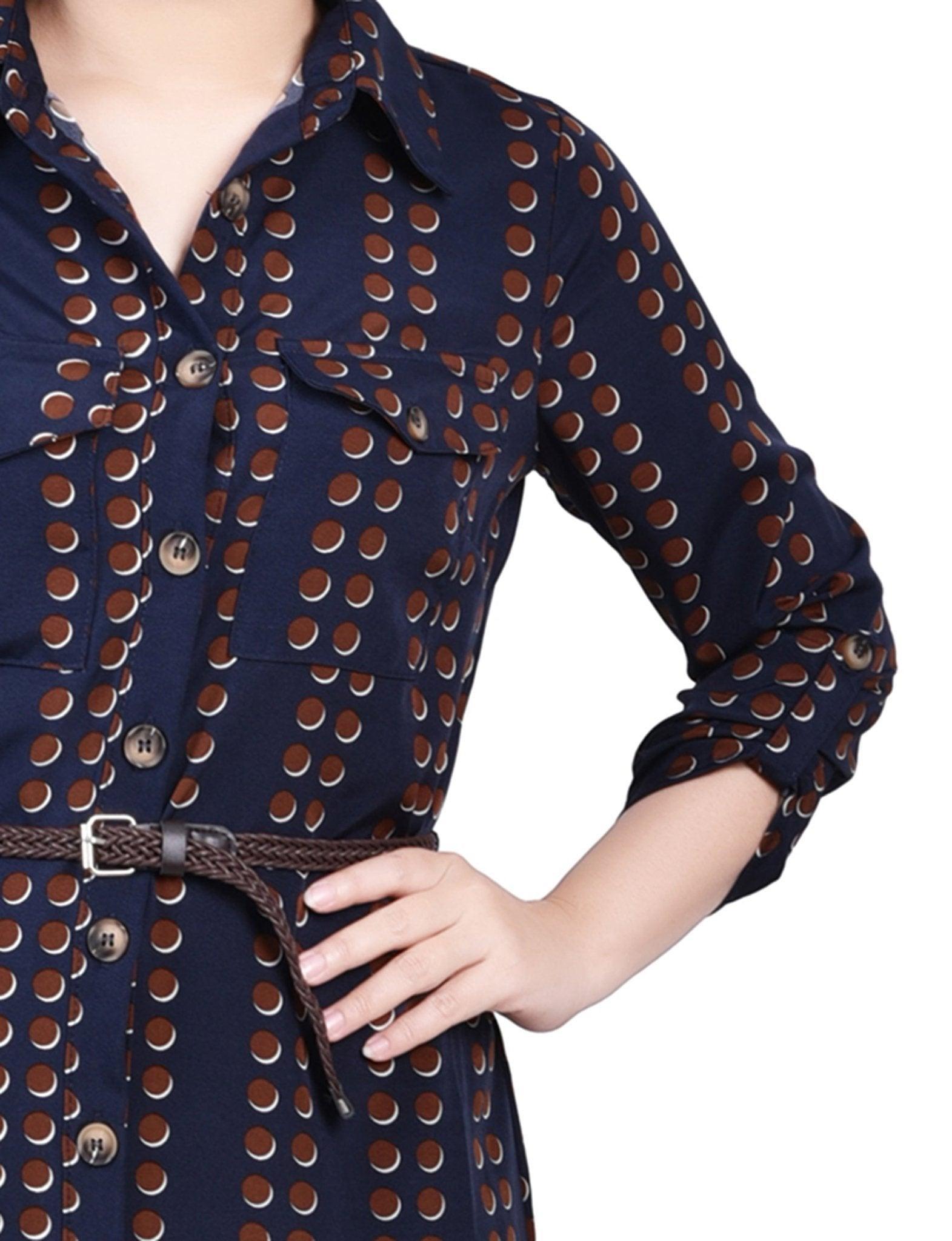 Navy Big Dot 3/4 Roll Tab Sleeve Shirtdress - Petite Product Image