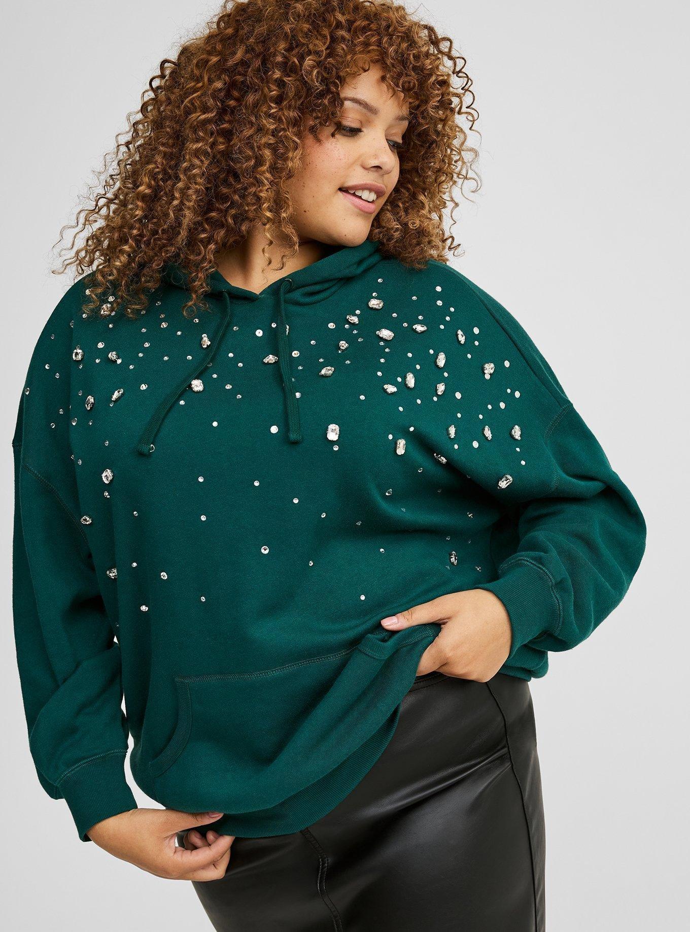 Drop Shoulder Rhinestone Hoodie Product Image