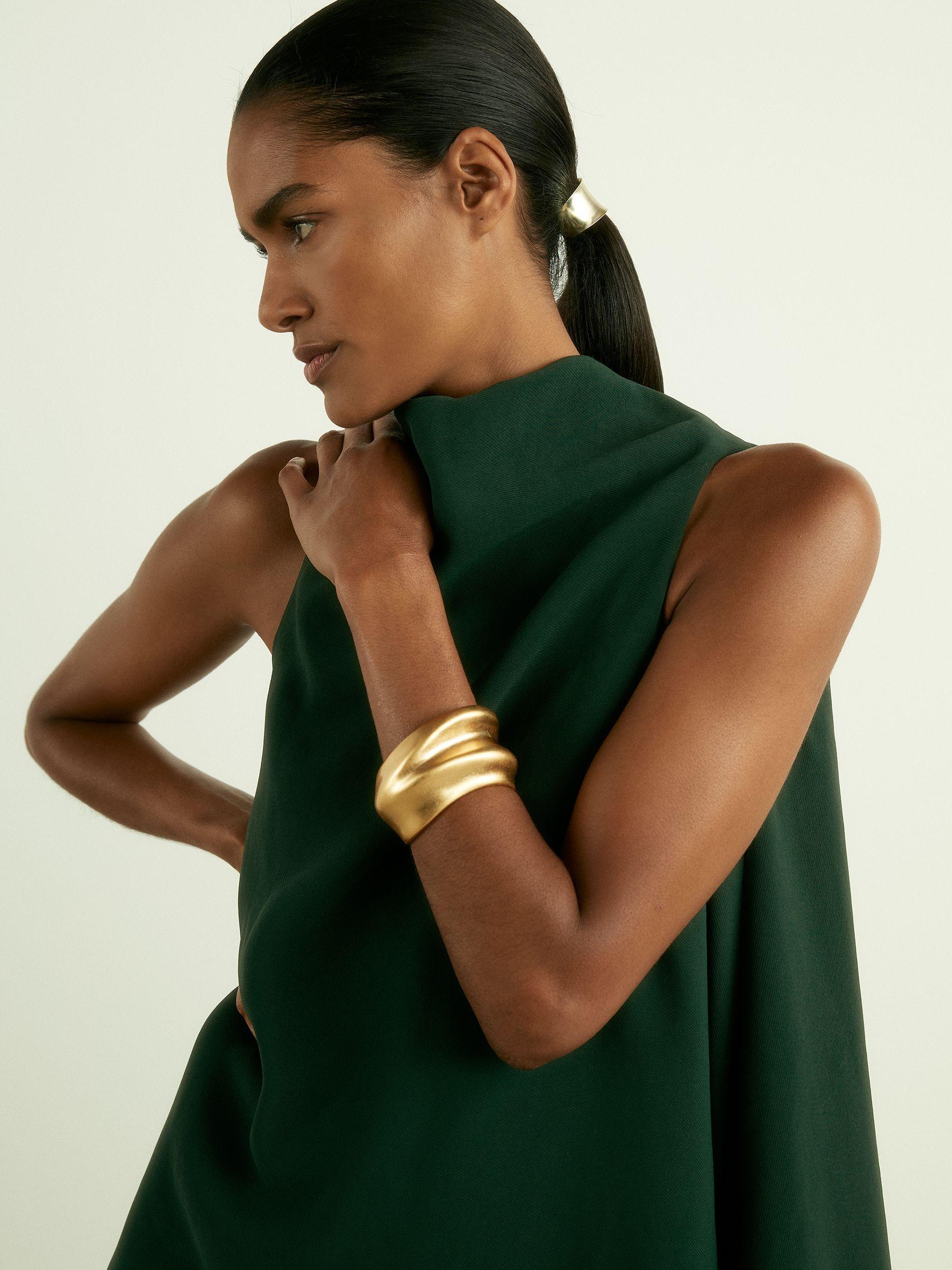 High-Neck Drape Back Mini Dress in Green Product Image