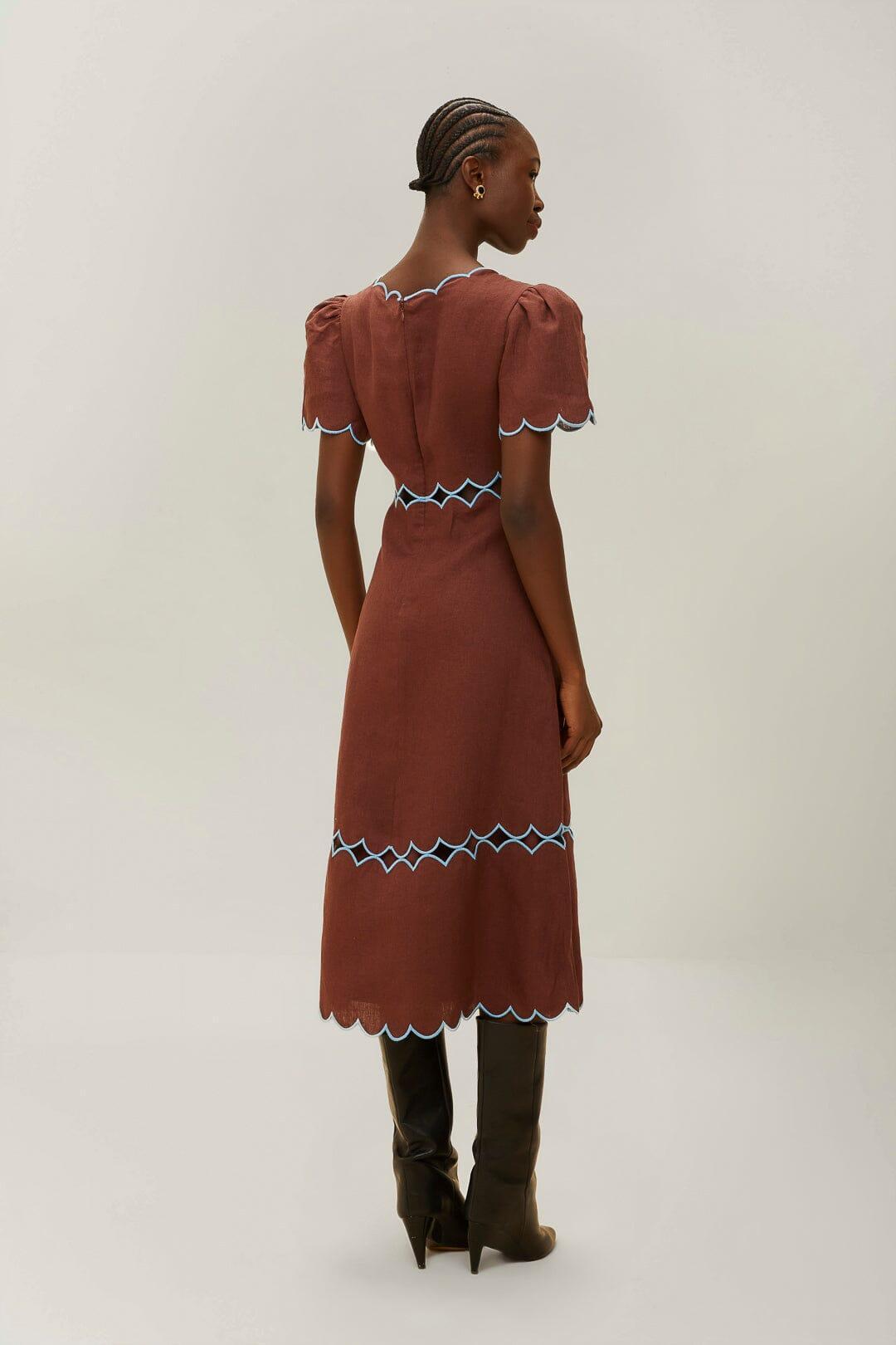 Brown Short Sleeve Euroflax Premium Linen Maxi Dress, BROWN / M Product Image