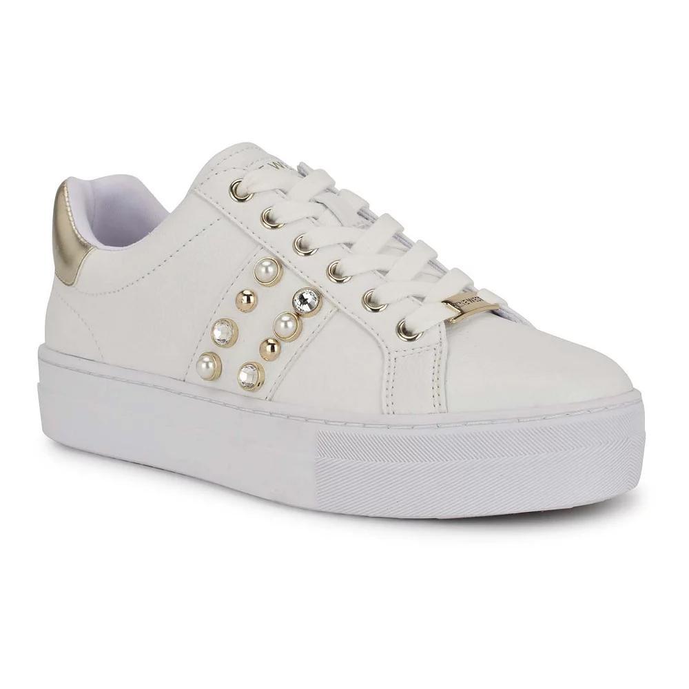 Nine West Gripes Lace-Up Round Toe Women's Platform Sneakers, Size: 8, Black Silver Product Image
