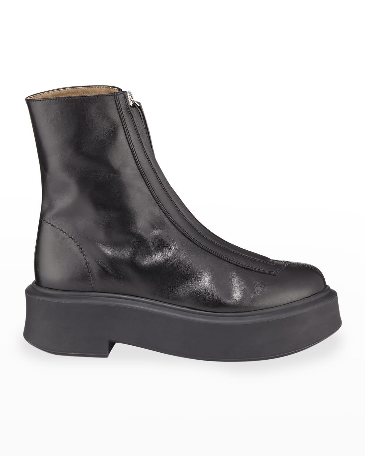 Womens Zippered Platform Leather Combat Boots Product Image