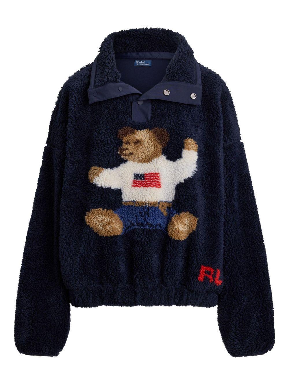 Polo Bear fleece-texture polo sweatshirt Product Image