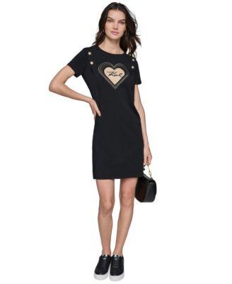 Karl Lagerfeld Paris Womens Embellished Heart T-Shirt Dress Product Image