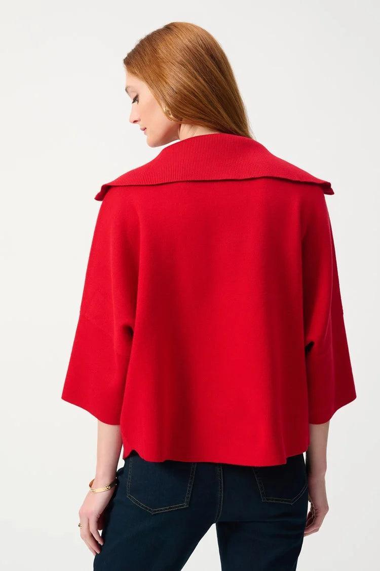 Jacquard Zipped Collar Sweater - Lipstick Red Product Image