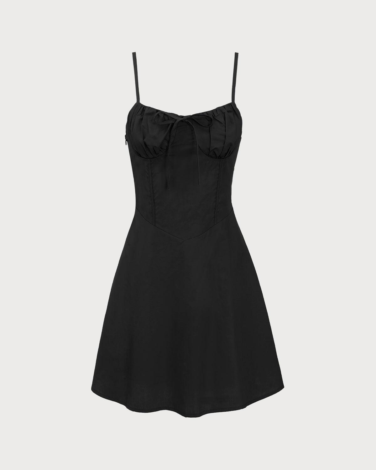 Black Ruched Slip Mini Dress Product Image
