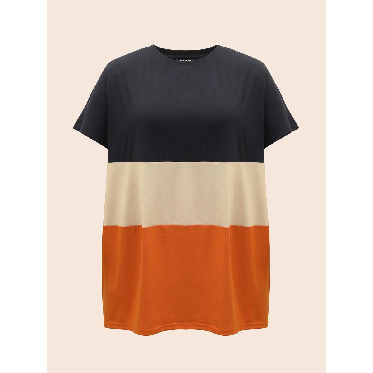 Plus Size Halloween Colorblock Contrast Pocket Crew Neck T-shirt Multicolor Women Casual Contrast Plain Round Neck Festival-Halloween T-shirts BloomChic 26/4X Product Image