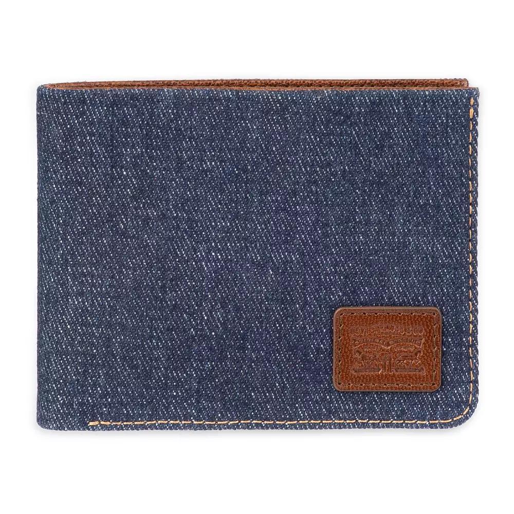 Mens Levis RFID-Blocking Denim Leather Bifold Wallet, Blue Product Image