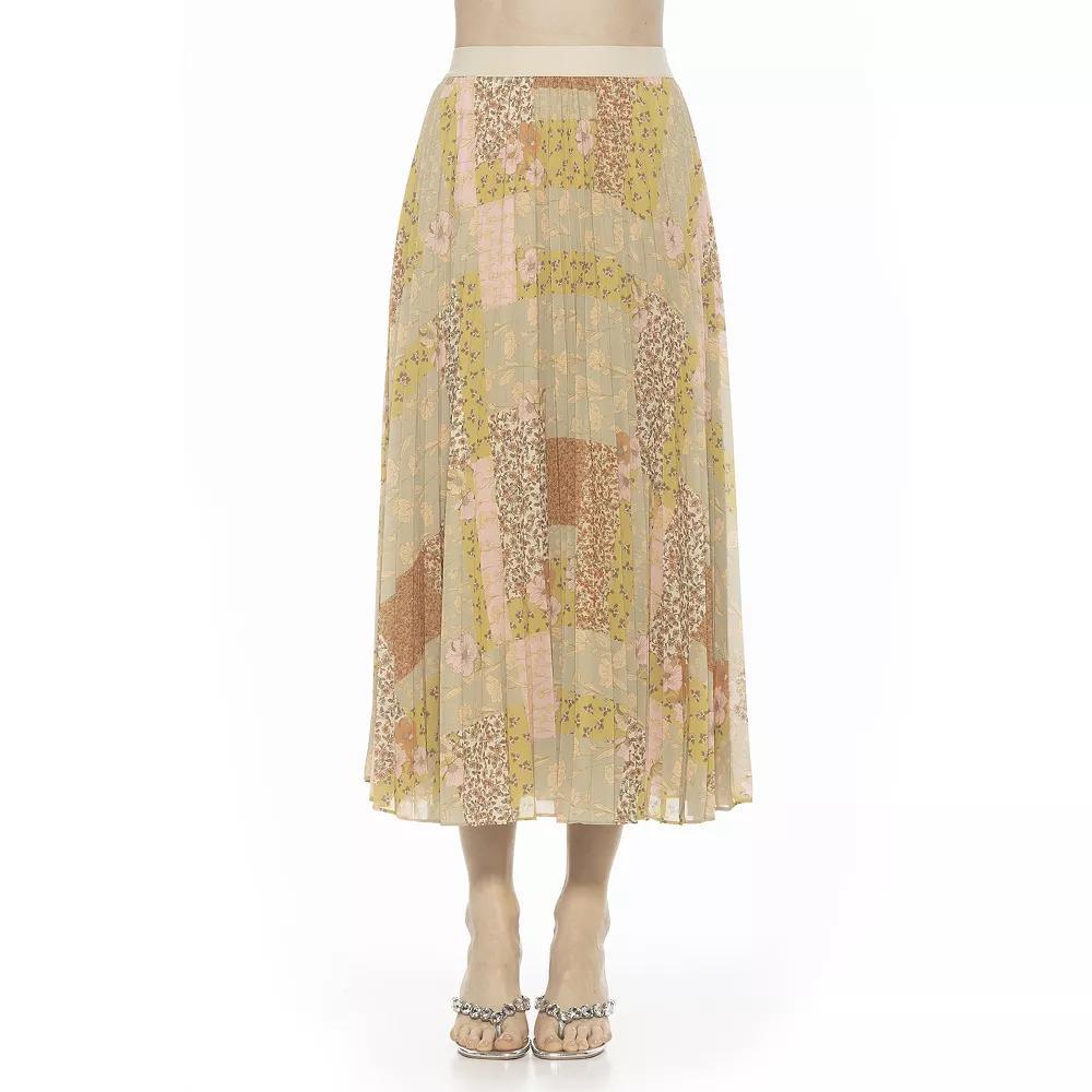 Women's ALEXIA ADMOR Kesia Pleated Midi Skirt, Size: 14, Beige Wildflowers Product Image