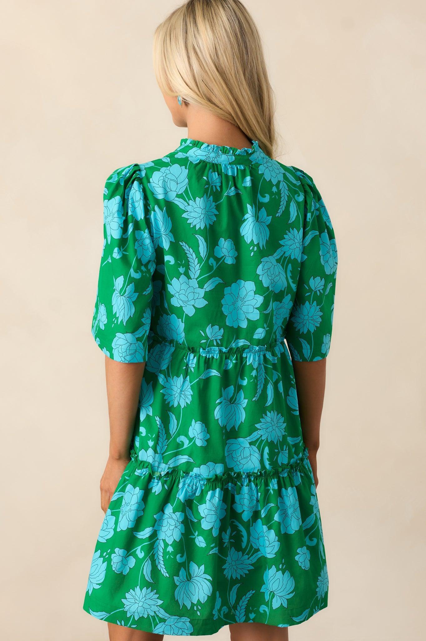 After The Rain Green Floral Cotton Mini Dress Product Image