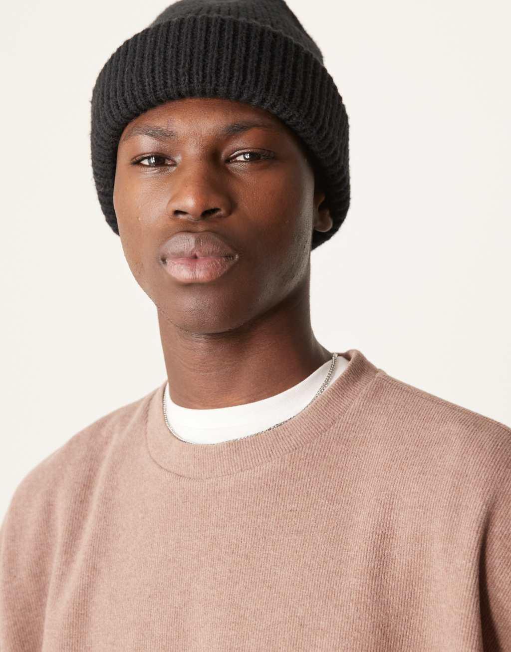 ASOS DESIGN extreme oversized boxy lightweight sweater in brushed rib in latte Product Image